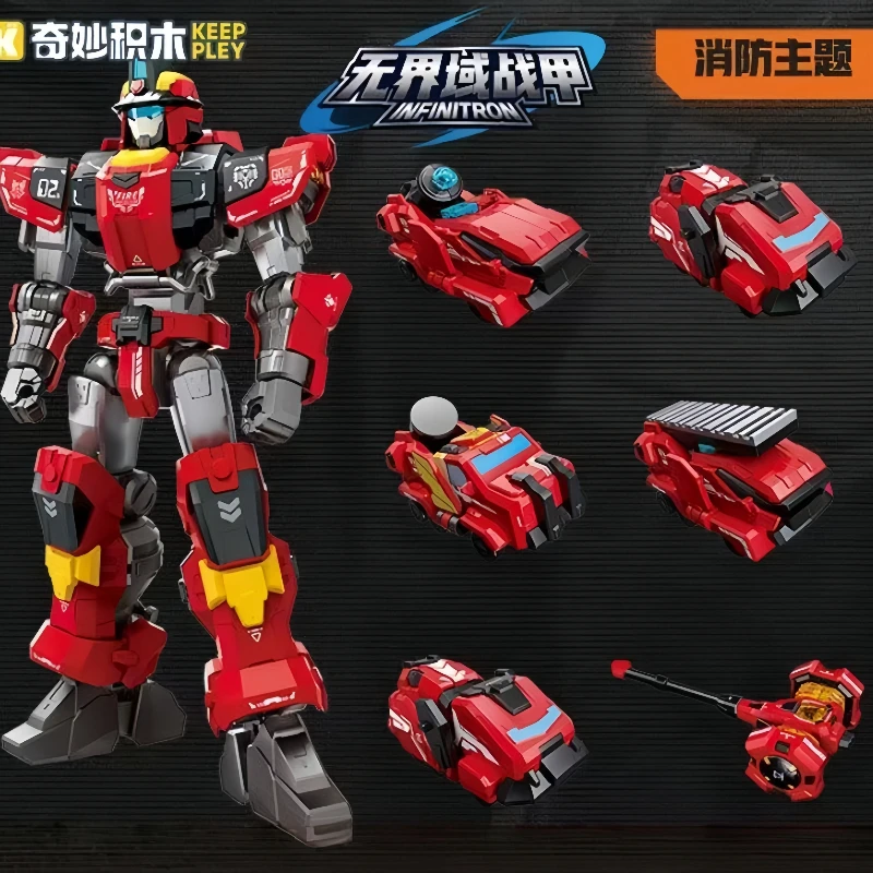 Armadura de dominio sin límites Keeppley, montar bloques de construcción para hombre, rescate contra incendios, modelo Mech móvil, colección, juguete para regalo ornamental