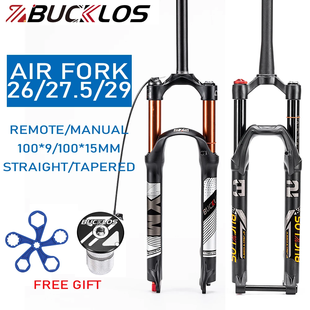 BUCKLOS Air Suspension Bicycle Fork 26 27.5 29 MTB Fork Rebound Adjustment Mountain Bike Forks 9*100mm 10*150mm Front Forks