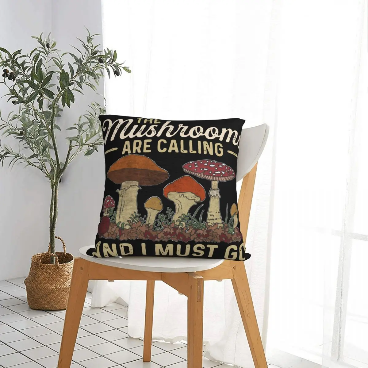 Mushrooms Are Calling And I Must Go Mushroom Hunting Pillow Cases Cottagecore Cushion Covers Decor Pillowcase for Sofa 40*40cm