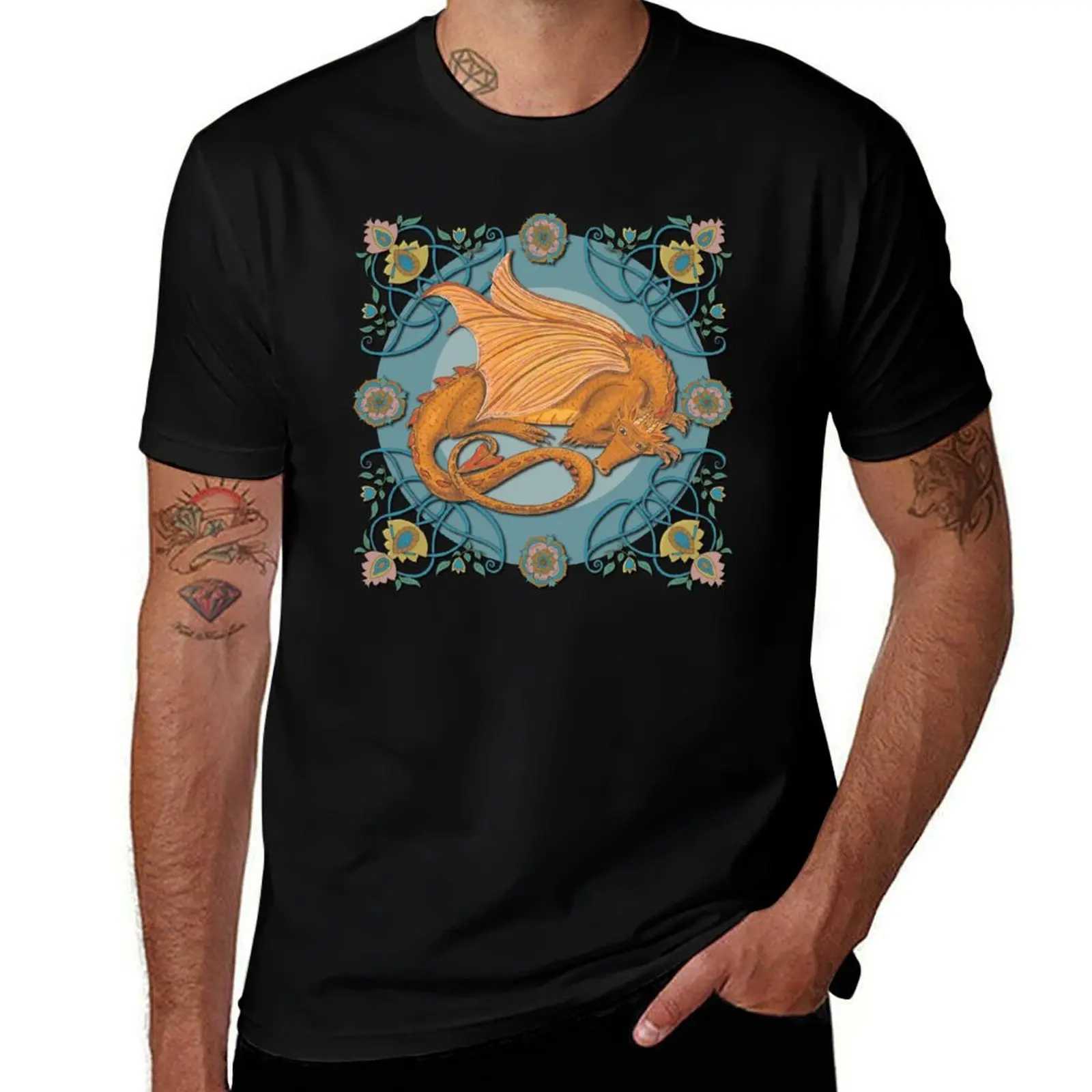 Celtic Medieval Earth Dragon T-Shirt Large Size Breathable Tee