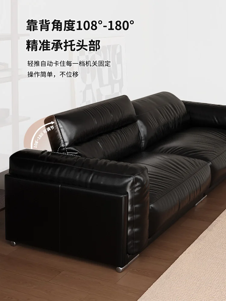

Big black cow first layer cowhide sofa Bauhaus French retro black oil wax leather