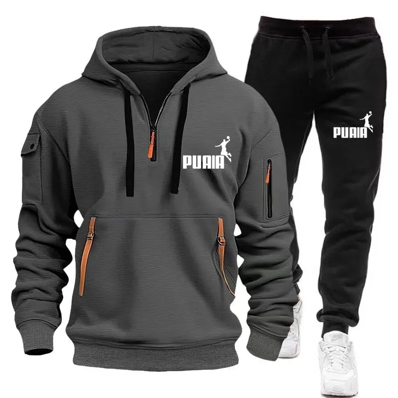 Mens Tracksuit Zipper Hoodies+Sweatpants 2-Piece Set Autumn Winter Male Daily Casual Sports Jackets Jogging Suit Tops Or Pants