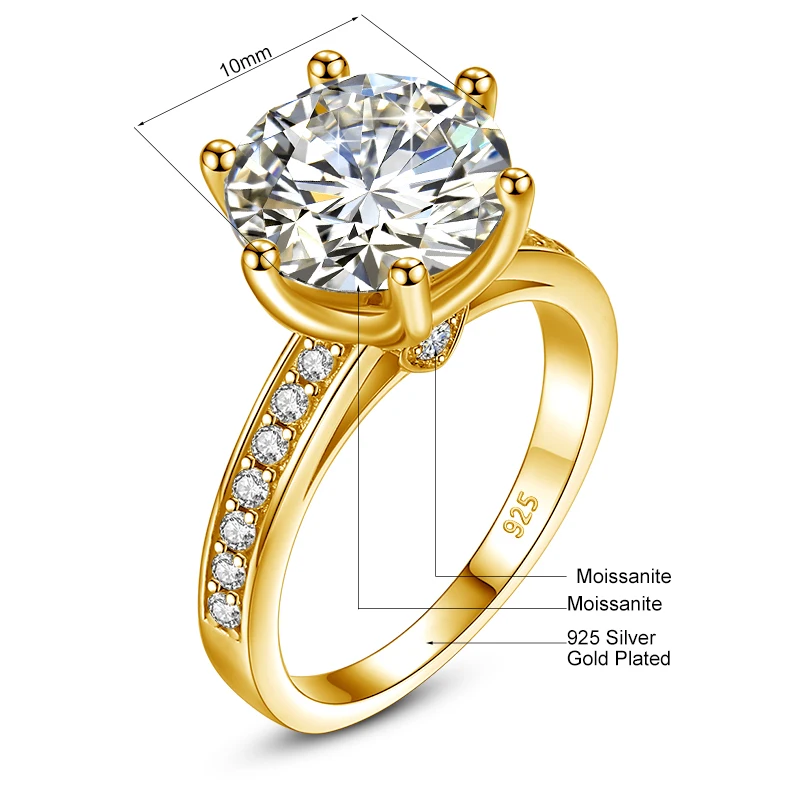 Gelbgold 4ct Moissanit-Ring mit Zertifikat für Damen, Brillantschliff, besteht den Diamanttester, luxuriöser Hochzeitsschmuck, Top-Qualität – Detail 1