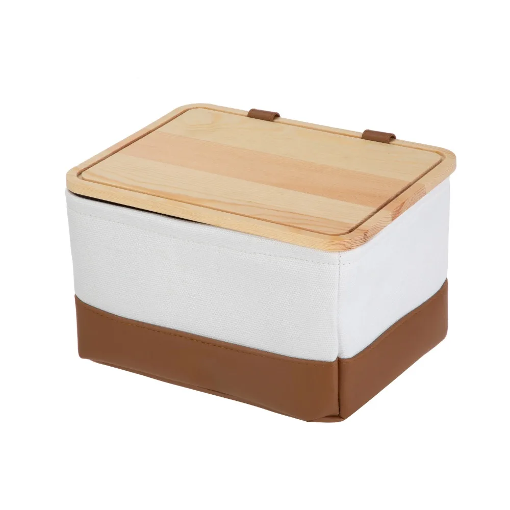 سلة قماش، غطاء من الصنوبر مع جلد صناعي، منظم سلة 10.75 بوصة عرض × 8 بوصة طول × 6 بوصة ارتفاع