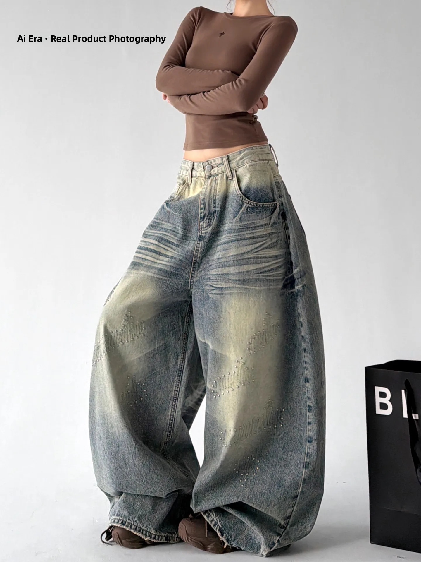 Original Design High Waist Wide Leg Jeans Women's Fashion Autumn New Style Retro  Casual Comfortable Versatile Floor Length