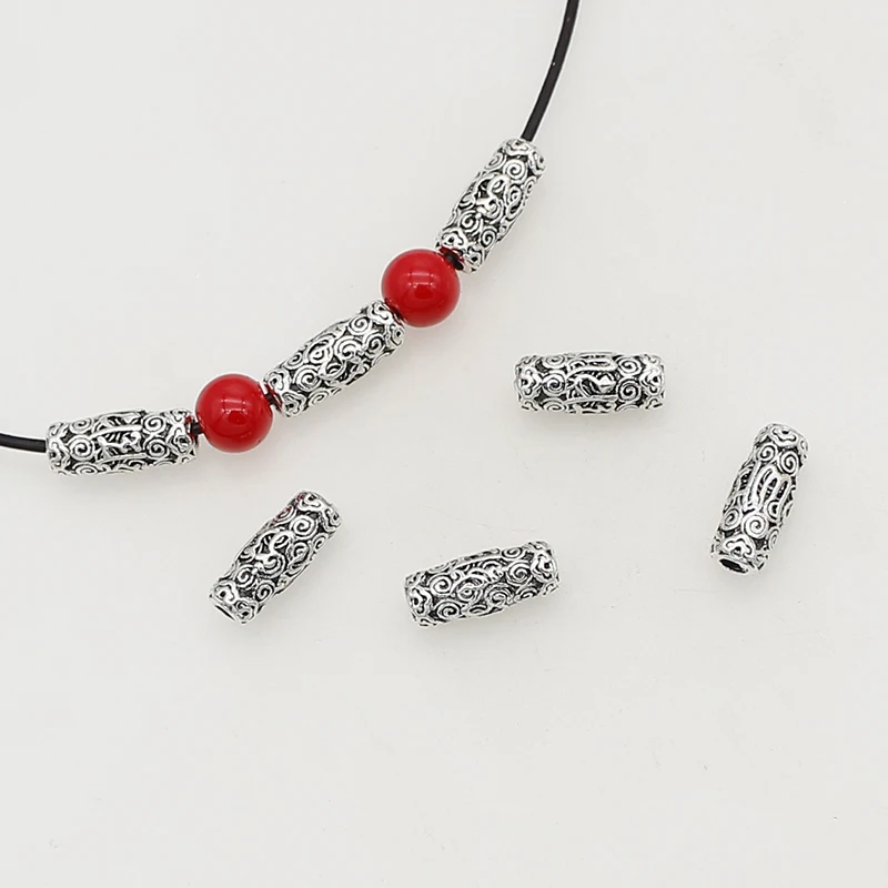 10pcs/Lot Religious Buddhism Symbols Sylinder Loose Beads 12x5mm Prayer Mantras Tube Spacer Beads DIY Jewelry Widgets Findings