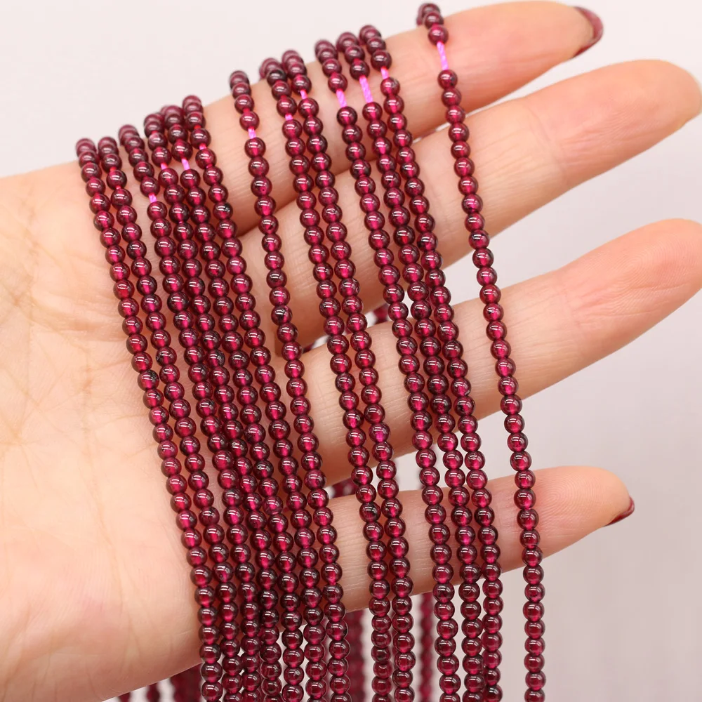 2/3/4mm Hohe Qualität Roter Granat Runde Perle Naturstein Lose Spacer Perlen für Schmuck Machen DIY Halskette Armband Zubehör