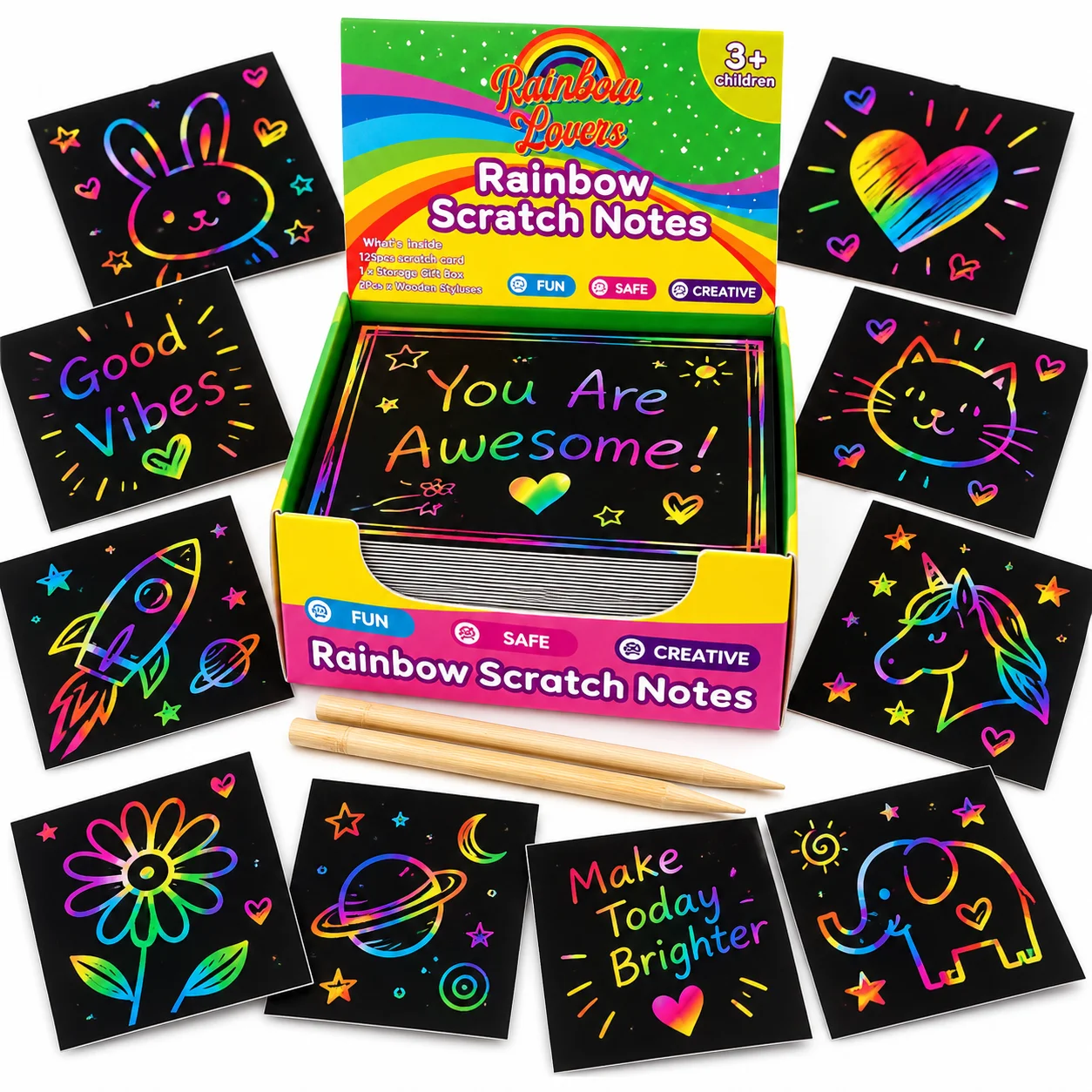 Art Craft Birthday Party - 100 stuks holografische regenboog kraspapier kunstkaarten