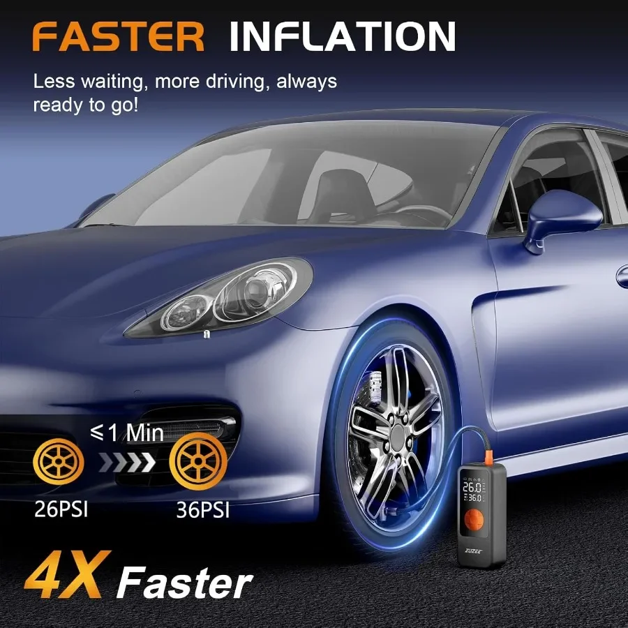 منفاخ إطارات محمول مع نفخ أسرع 4X وبطارية عالية السعة مقياس الضغط الرقمي LED ضوء 150 رطل لكل بوصة مربعة مضخة هواء لـ C