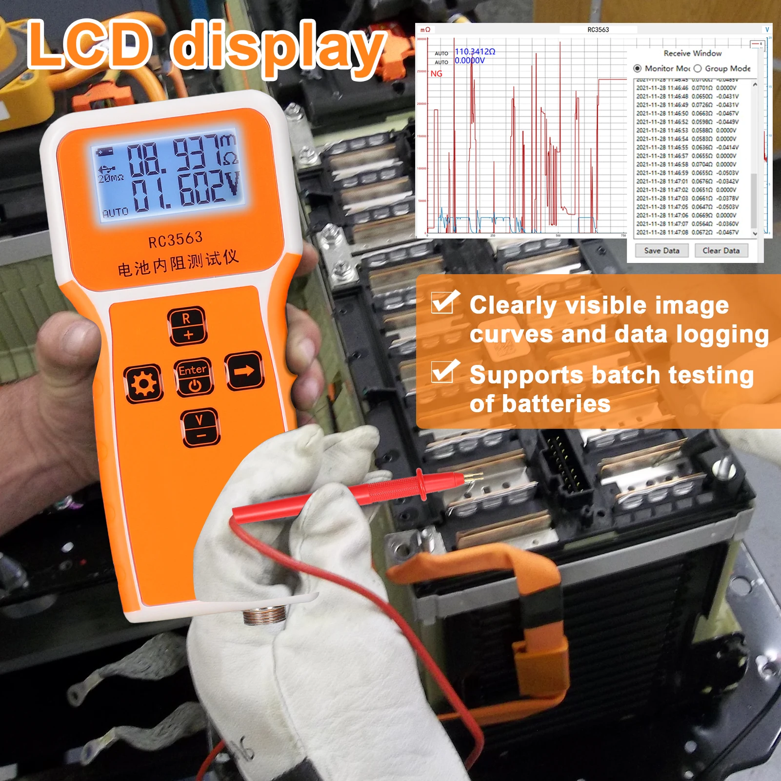 Imagem -02 - Handheld Resistência Interna Tester Tensão True Four-wire Tester Bateria Display de Dígitos Rc3563 200o 100v