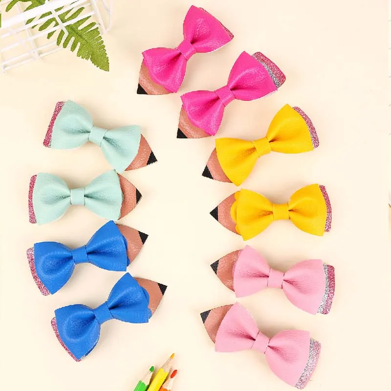 ncmama Back To School Yellow Pencil Hair Clip Glitter Pencil Hair Grips for Baby Girls Barrettes Kids Headwear Hair Accessories