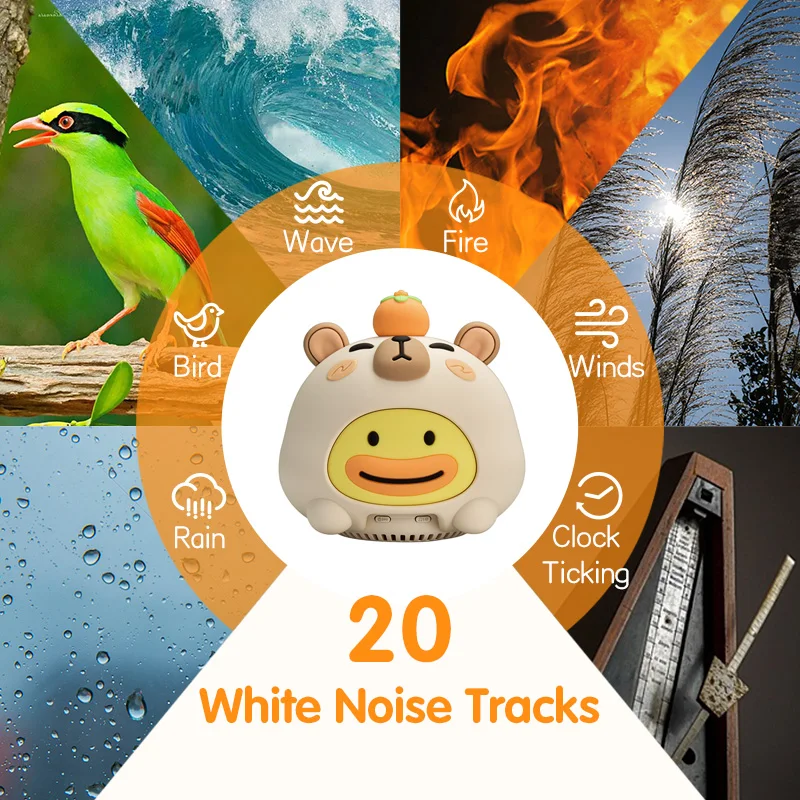 آلة صوت الطفل، 20 صوتًا مهدئًا باللون الأبيض للنوم، ضوء ليلي قابل لإعادة الشحن مع مكبر صوت، 4 مستويات سطوع ريمو #5