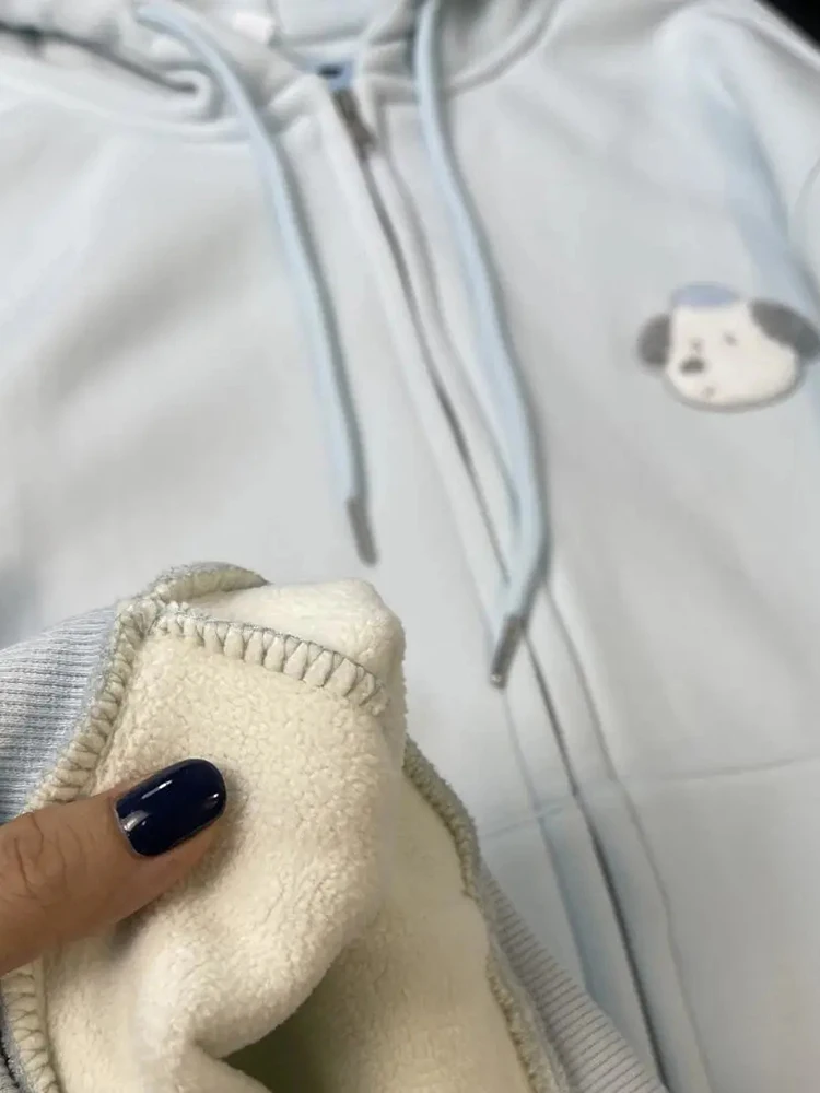 Zoki لطيف الكرتون سميكة الدافئة هوديس المرأة فضفاضة طويلة الأكمام الحلو Kawaii البلوز اليابان نمط Preppy بلوزات سيدة خمر عادية