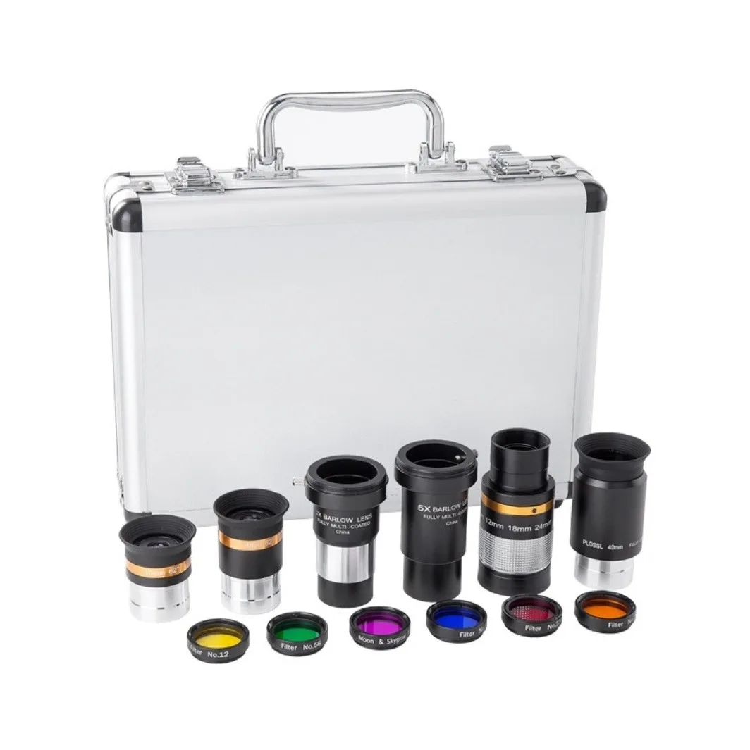 

Astronomical Telescope Accessory Kit Eyepiece Barlow Lens Colors Filters 1.25" 4/10/40/8-24mm 2x/5x Barlow Lens