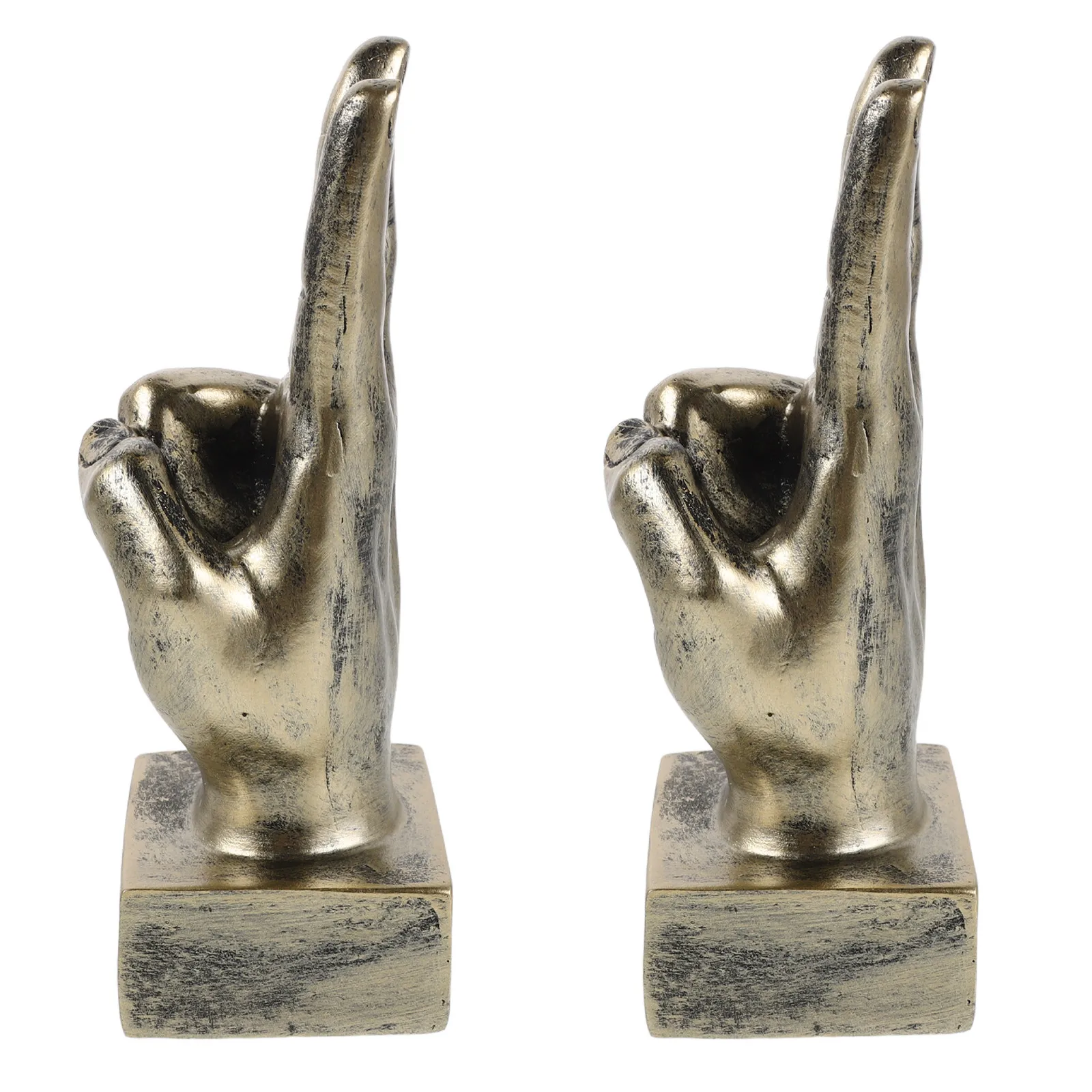 2Pcs Vintage Peace Sign Sculpture Resin Hand Statue Decorative Gesture Art Piece Table Living Room Shelf Ornament Accent