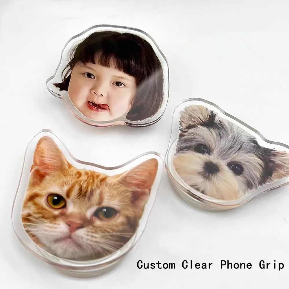 

Wholesale Custom Photos Cellphone Acrylic Holder Standee Pet Children Mobile Phone Airbag Standing Clear Grip Telephone Stand