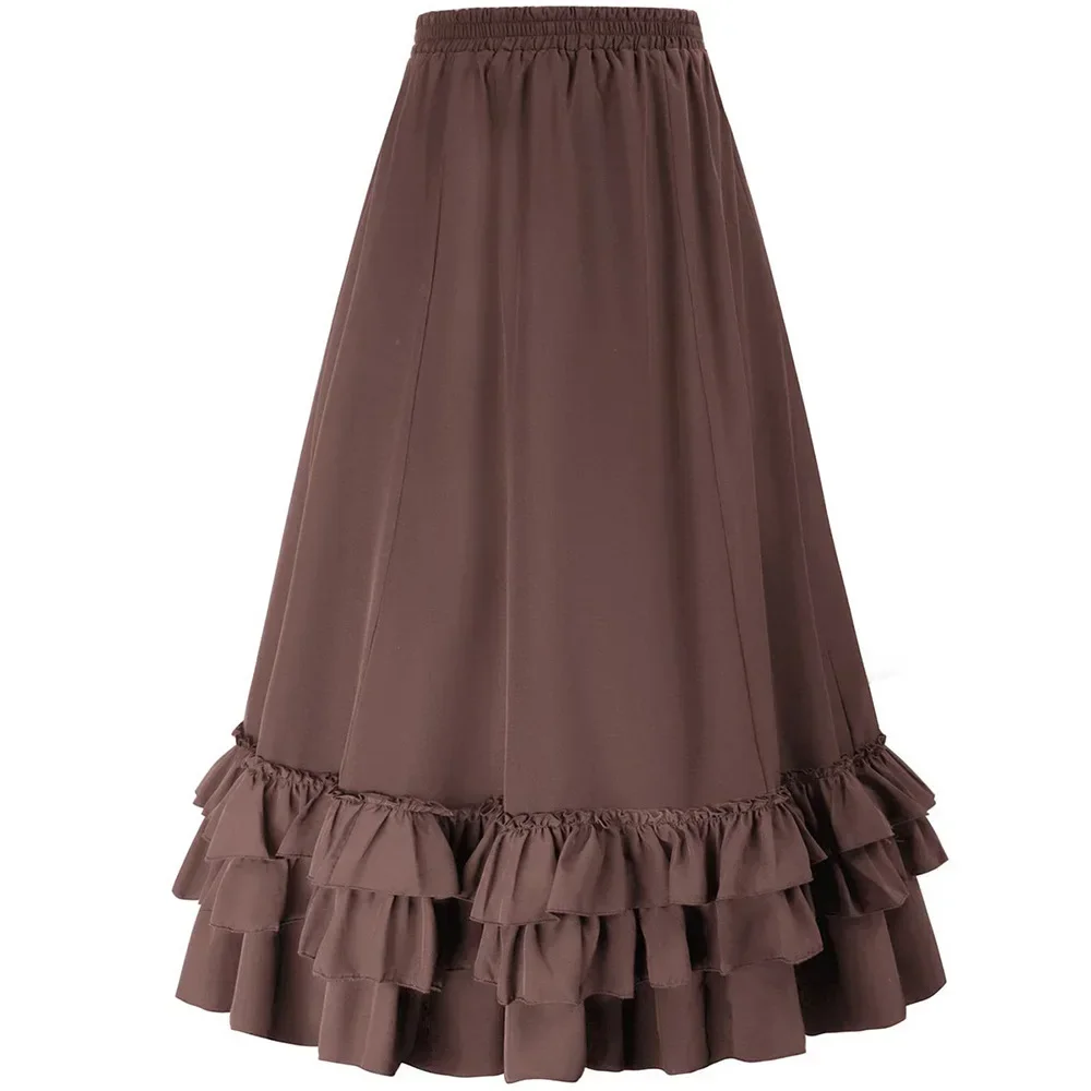 

Brown Ruffled High Waisted Long Victorian Skirt Steampunk Skirts Womens Party Wear Gothic Vintage Clothes Medieval Costume Y2k