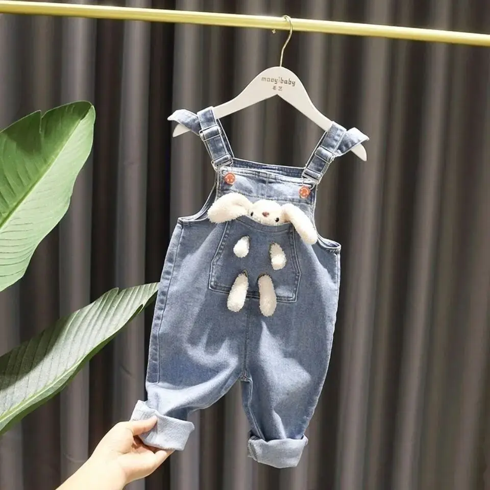 Girls Summer Denim Set Baby Girl Cotton Short Sleeve T Denim Strap Pants Children's Casual Fashionable Two Piece Set