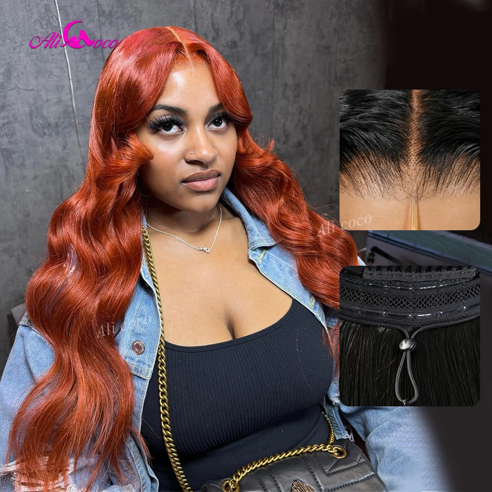 Pre Cut 13x6 Drawstring Glueless Wig with Tape Orange Ginger Color Brazilian Human Hair 5x5 Closure Lace Body Wave Wig for Girls