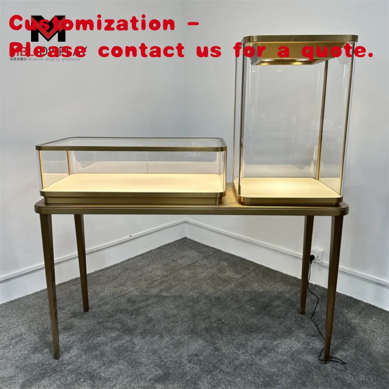 

custom.Luxury LED Light Stainless Steel Jewelry Display Counter Shop Furniture Shopping Mall Shop Showcase Retail Count