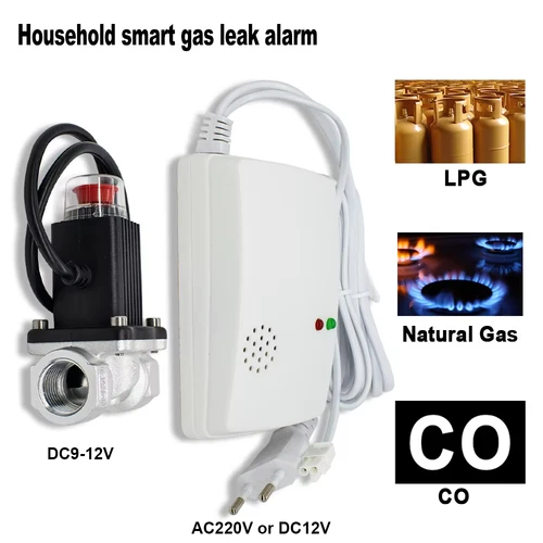 Imagen 1 del producto Sensor combinado de fugas de Gas con válvula solenoide de Gas, Detector de monóxido de carbono y Gas Natural, alarma de propano LPG enchufable para Cocina