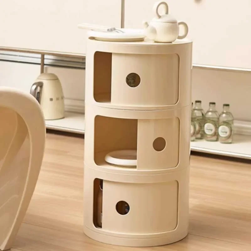 Round Minimalist Kids Night Table Modern Cheap Plastic White Mobile Night Table Storage Drawers Mesita De Noche Home Furniture