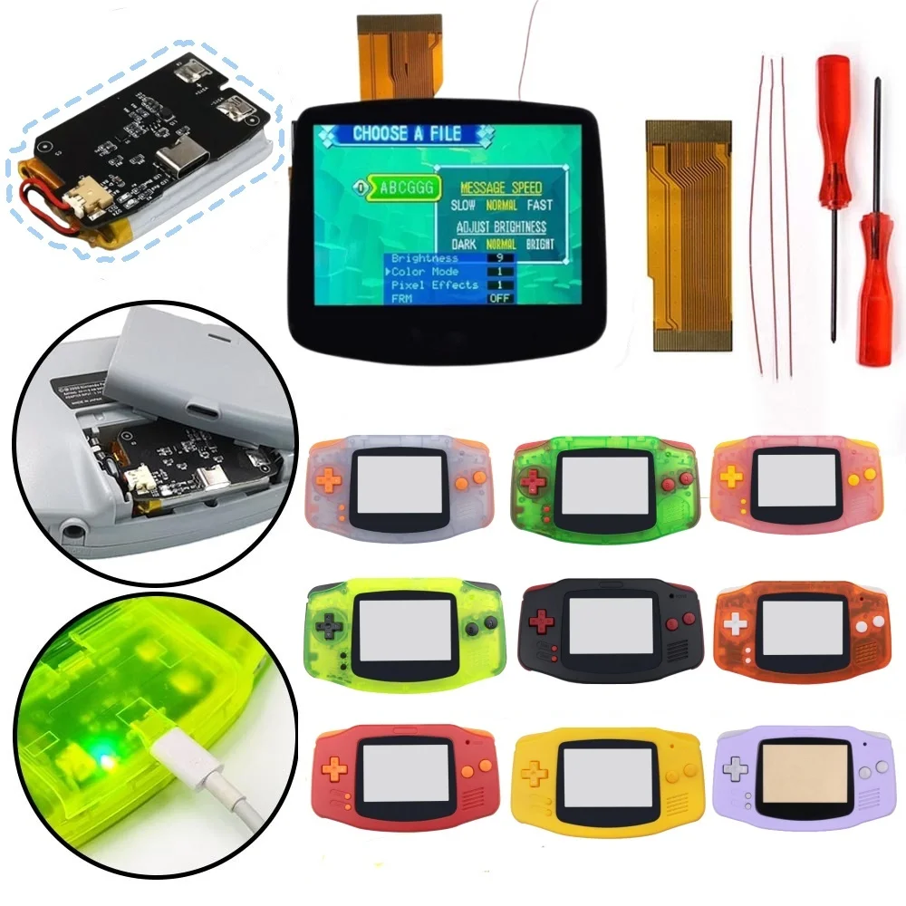 Hispeedido V5 3.0 inch GBA IPS Screen 1800mAh Built-in Lithium Battery Backlight Pre-Laminated Screen LCD Retro Pixel Kits
