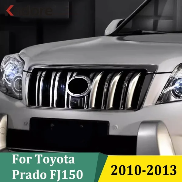 

Для Toyota Prado FJ150 2010 2011 2012 2013, хромированные передние гоночные решетки из АБС-пластика, накладка на решетку, наклейки, Стайлинг, автомобильные аксессуары