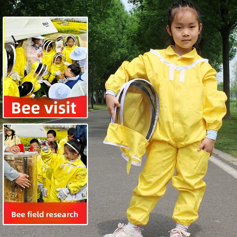 

Yellow Cotton Jumpsuit Children's Bee-proof Suit Space Suit Anti-bee Cap Beekeeping Tools,Unisex Children Protective