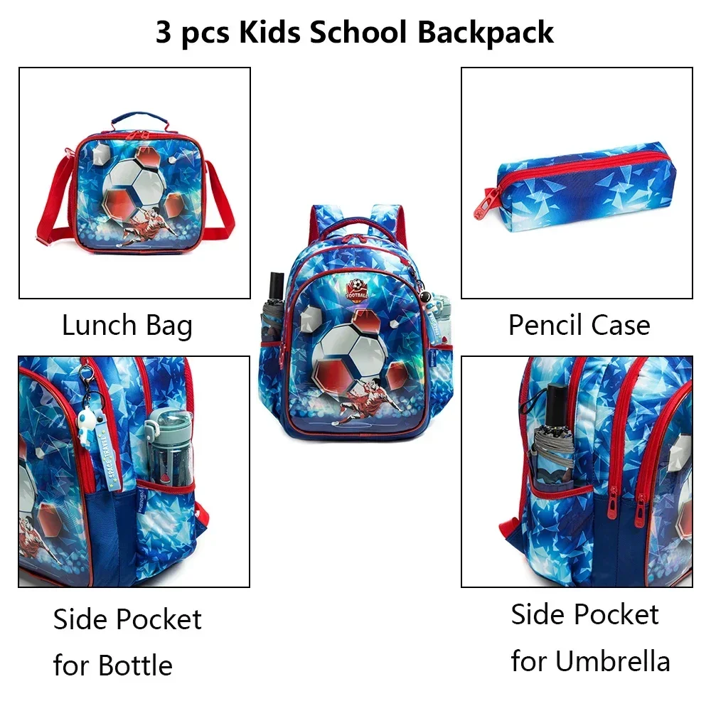 Fußball tasche Kinder 3 in 1 Rucksack mit Lunch Bag Feder mäppchen Kinder rucksack Kinder schul rucksack