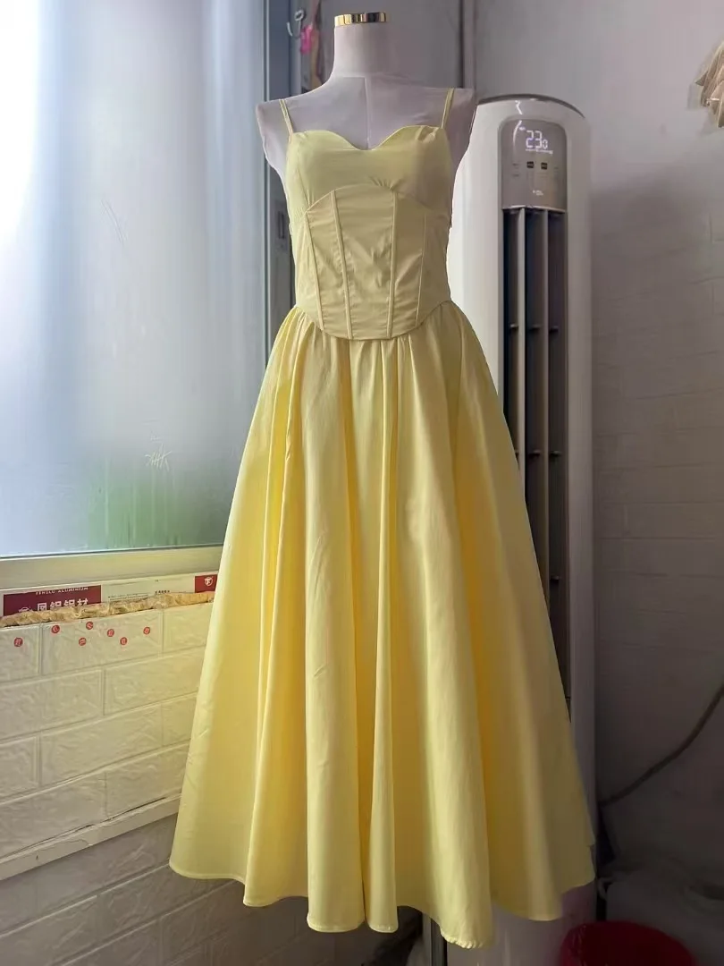 

2025 Spring and Summer New Style Tube Top Suspender Waist Slim Fit A-Line Long Dress Dress Drape-GZDL110