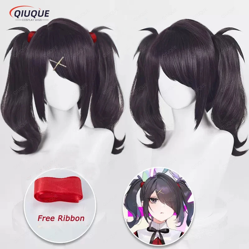 Jogo needy girl overdose ame-chan peruca cosplay preto com rabo de cavalo resistente ao calor sintético festa de halloween perucas de cabelo + touca peruca