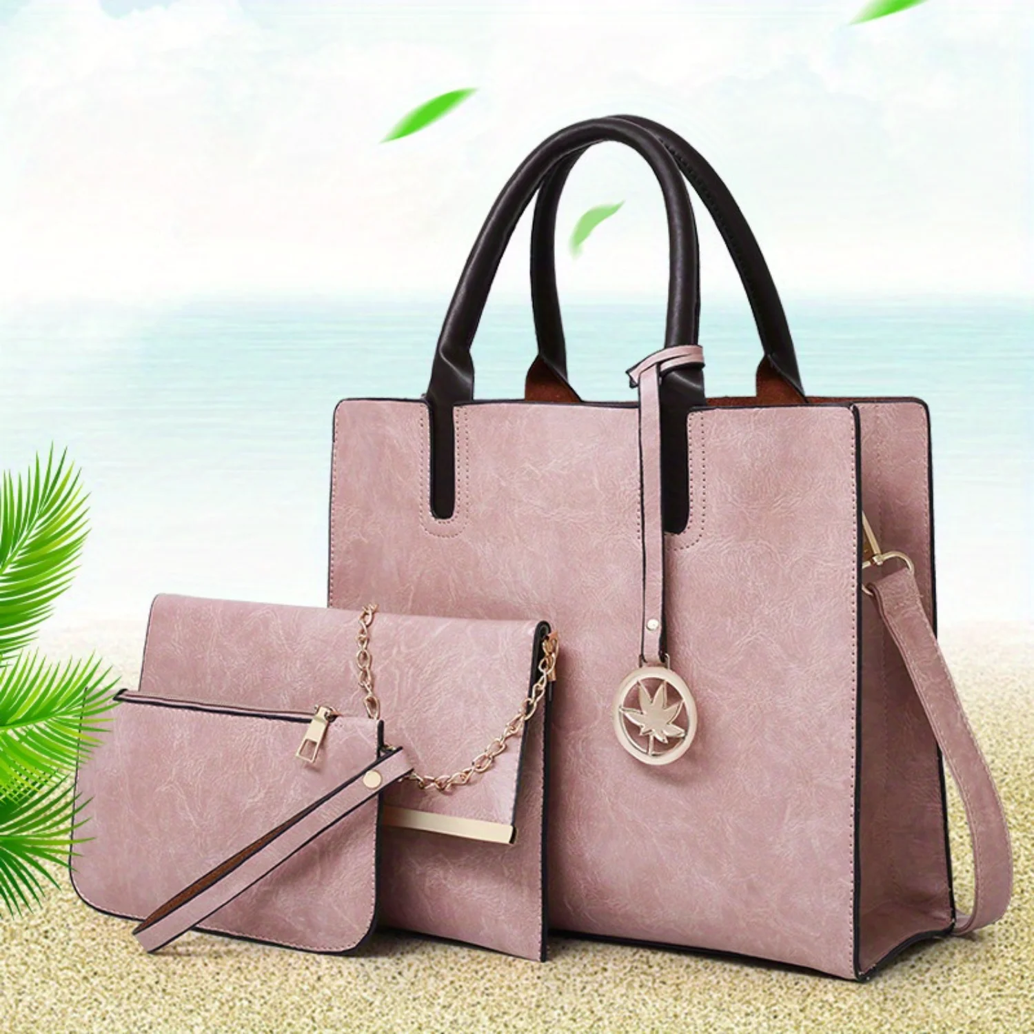 

Chic Women's Bag Set - Stylish Handbag with Pendant Accent, Shoulder Square Bag & Zip Clutch
