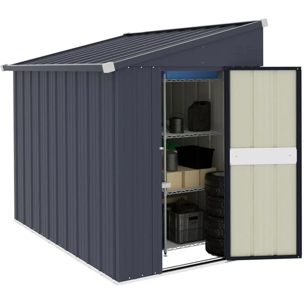 

Серый уличный сарай-навес для хранения - металлический садовый сарай-навес 4x6 для патио, заднего двора, газона