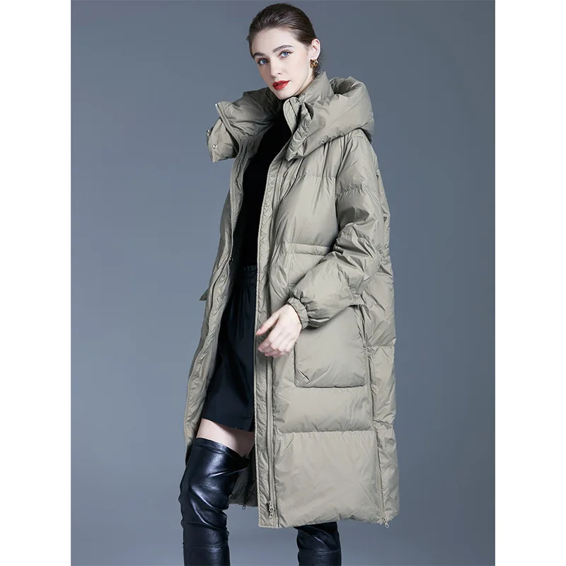 Winter White Duck Down Coat Women\'s New Casual Long Knee Thickened Bread Coat Detachable Hat Down Coat Women\'s Winter Wear 2023