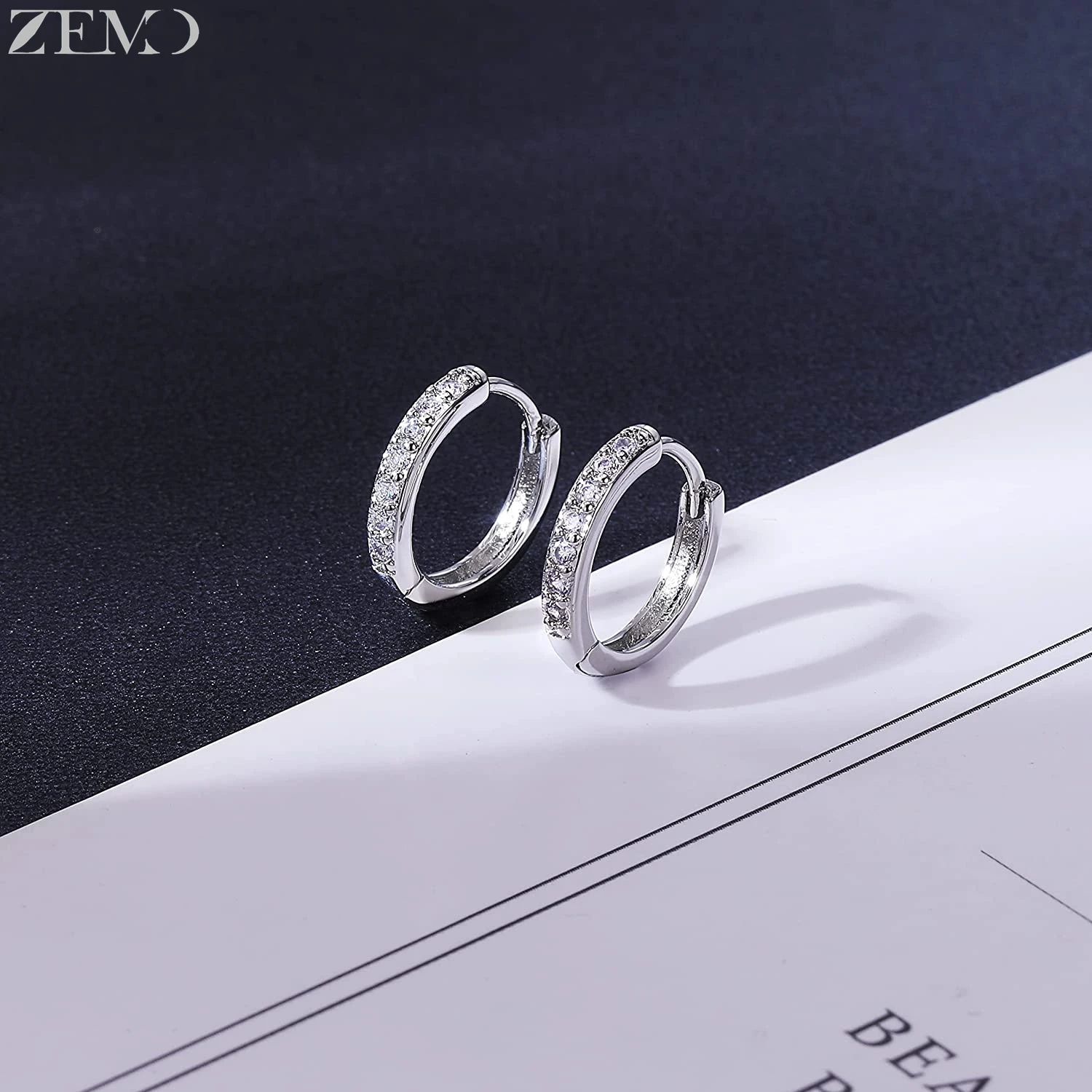 ZEMO 1-2pcs/lot 925 Sterling Silver Hoop Earrings CZ Crystal Round Earring 8.5/10.5/12.5MM Circle Tragus Helix Piercing Jewelry