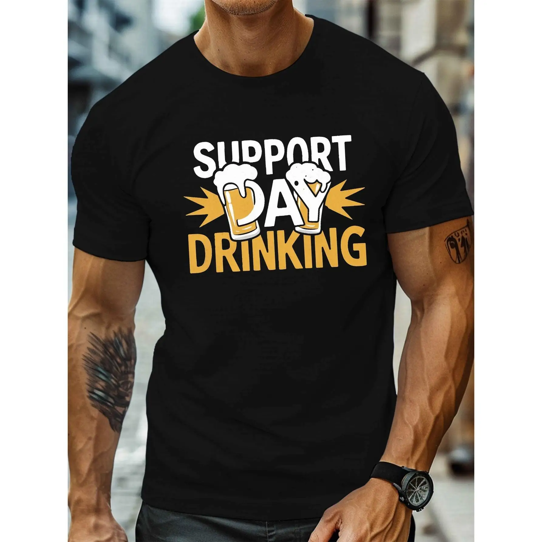 

Men's Casual Beer Graphic T-Shirt - Regular Fit Summer Top for Social Gatherings & Relaxed Outings, Beer Shirt, Outdoor Leisurew