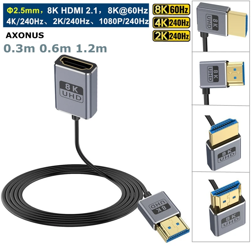 0.3-1.2m Coaxial HDMI-compatible 8K 2.1V Cable Ultra High Speed 48Gbps,Ultra Thin Φ2.5mm 8K@60Hz 4K@240Hz Dynamic HDR, eARC,