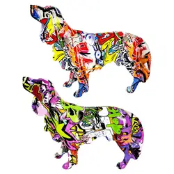 Graffiti Golden Retriever Dog Figurine Statue Room Decoration Ornament