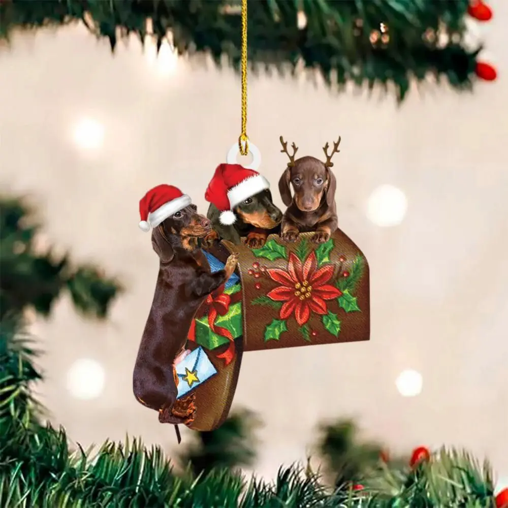 2D Dachshund Pendant Merry Christmas Double Sided Christmas Hanger Oranments Cute Dachshund Acrylic Christmas Dog Pendants