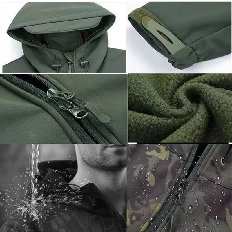 Tactical Men's WinterTracksuit Fleece Parkas Cargo Jackets Windbreak Hiking Camping Pants Climbing Sharkskin Casual Hood Coats