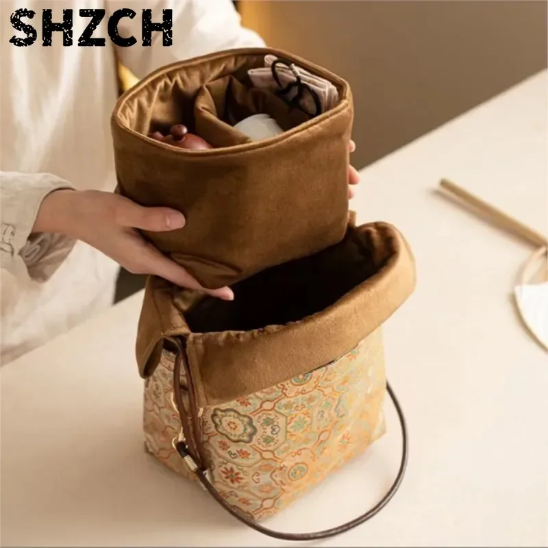 Fabric Style Handheld Detachable Tea Set Storage Bag Outdoor Tea Event Bag Teapot Tea Cup Portable Shockproof Storage Bag ZI530