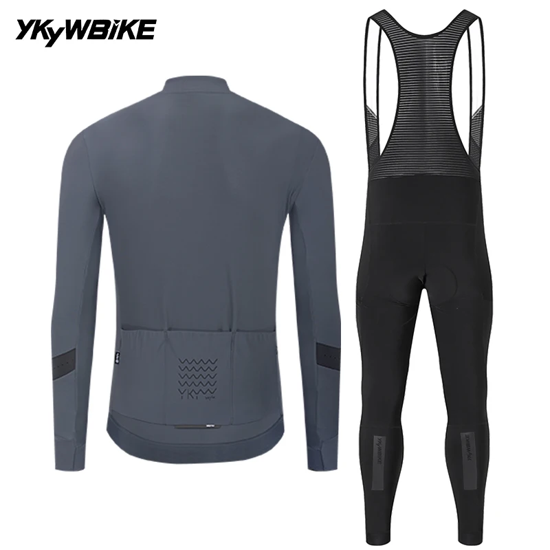 YKYWBIKE Herren-Radsportbekleidung Winter 10-20 ° C Fahrrad-Sets Rennrad-Latzhose Anzug Langarm-Radtrikot Kleidung – Detail 27