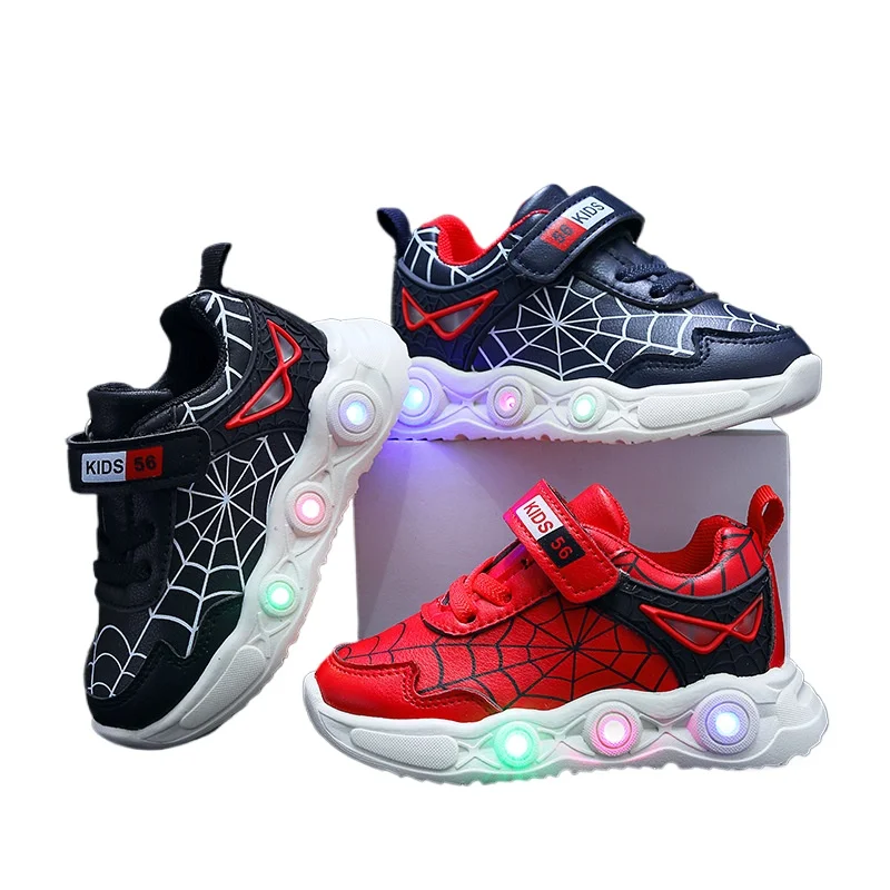 Disney cartoon boys Spider-Man cute Casual shoes con led light soft sports shoes for kids gift taglia EU 21-36