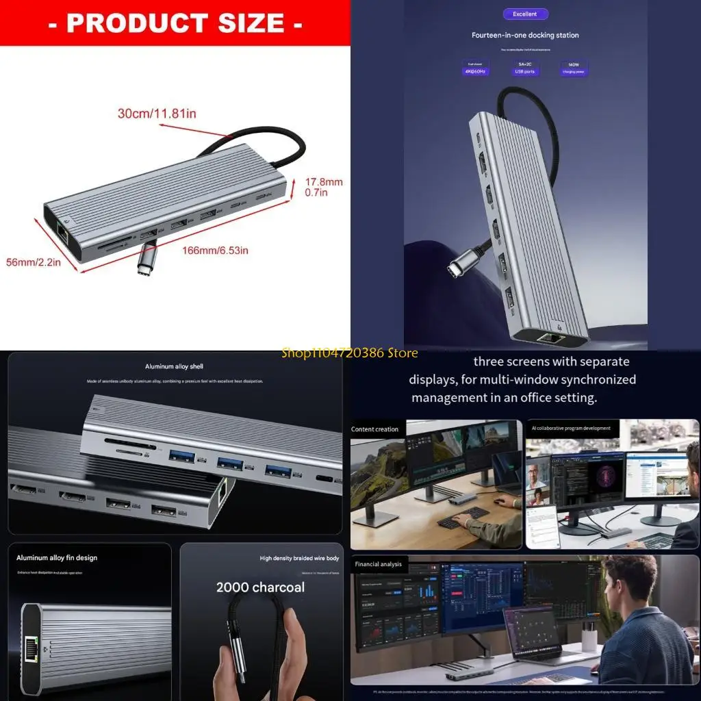 K0EA 14 in 1 USB C Docking Station with Triple 4K Display 10Gbps Fast Speed Data