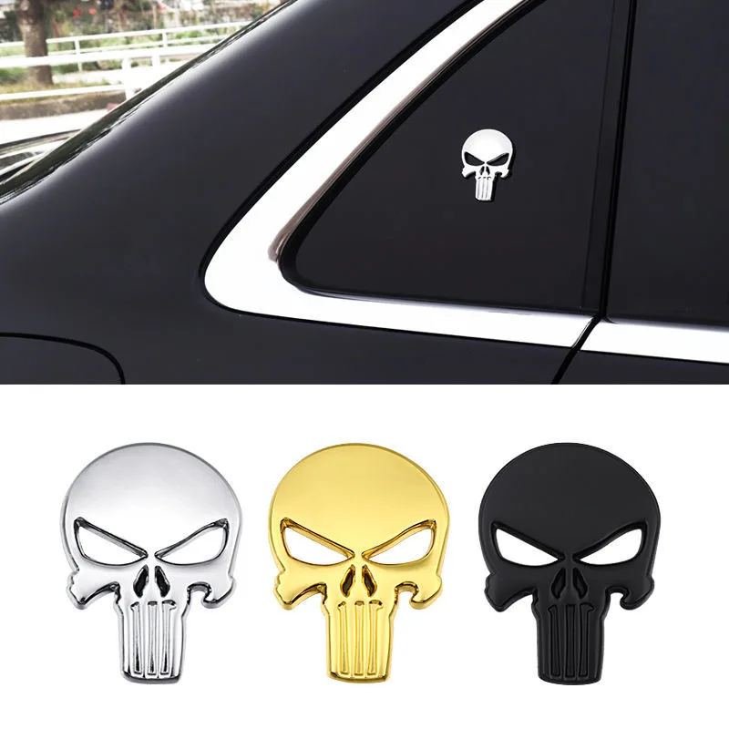 3D Metal Punisher kafatası logosu araba çıkartmaları amblem rozeti tamir yakıt tankı kuyruk yan Trim etiket oto ön arka gövde vücut Sticker