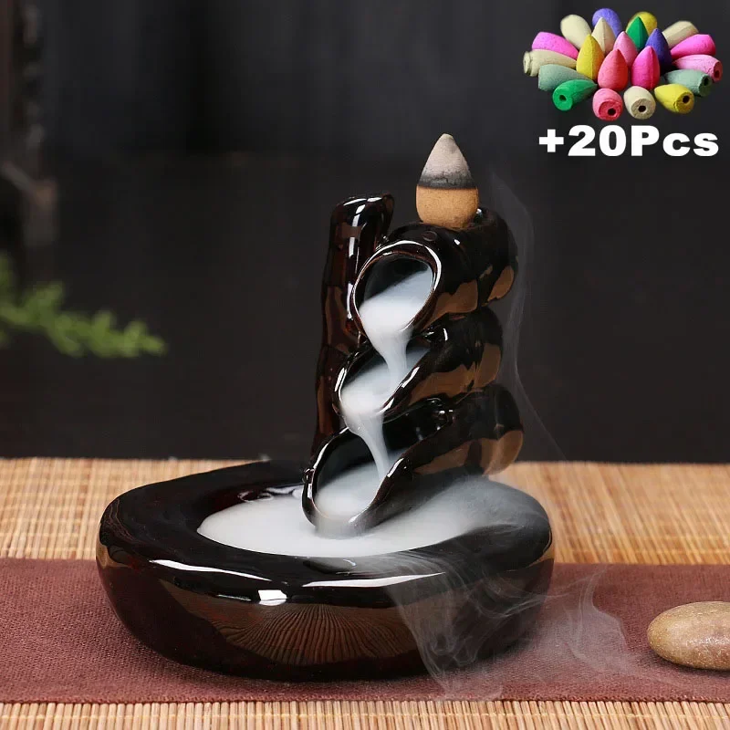 Free 20Pcs Incense cones Creative Home Decor Backflow Stick Incense Burner Ceramic Censer Home Decoration Use In Home Teahouse view 2