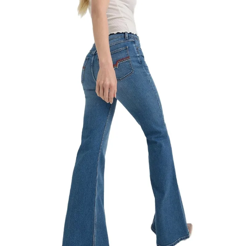 Damen Four Seasons New Fashion Denim Hoch taillierte Schlaghose, einfache und bequeme elastische bestickte Temperamentjeans