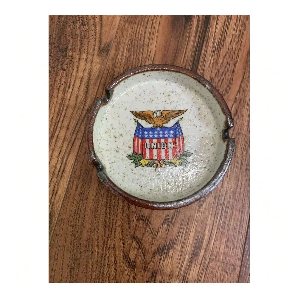 

Bicentennial Americana Ashtray American Eagle Stoneware Union Flag 4.5