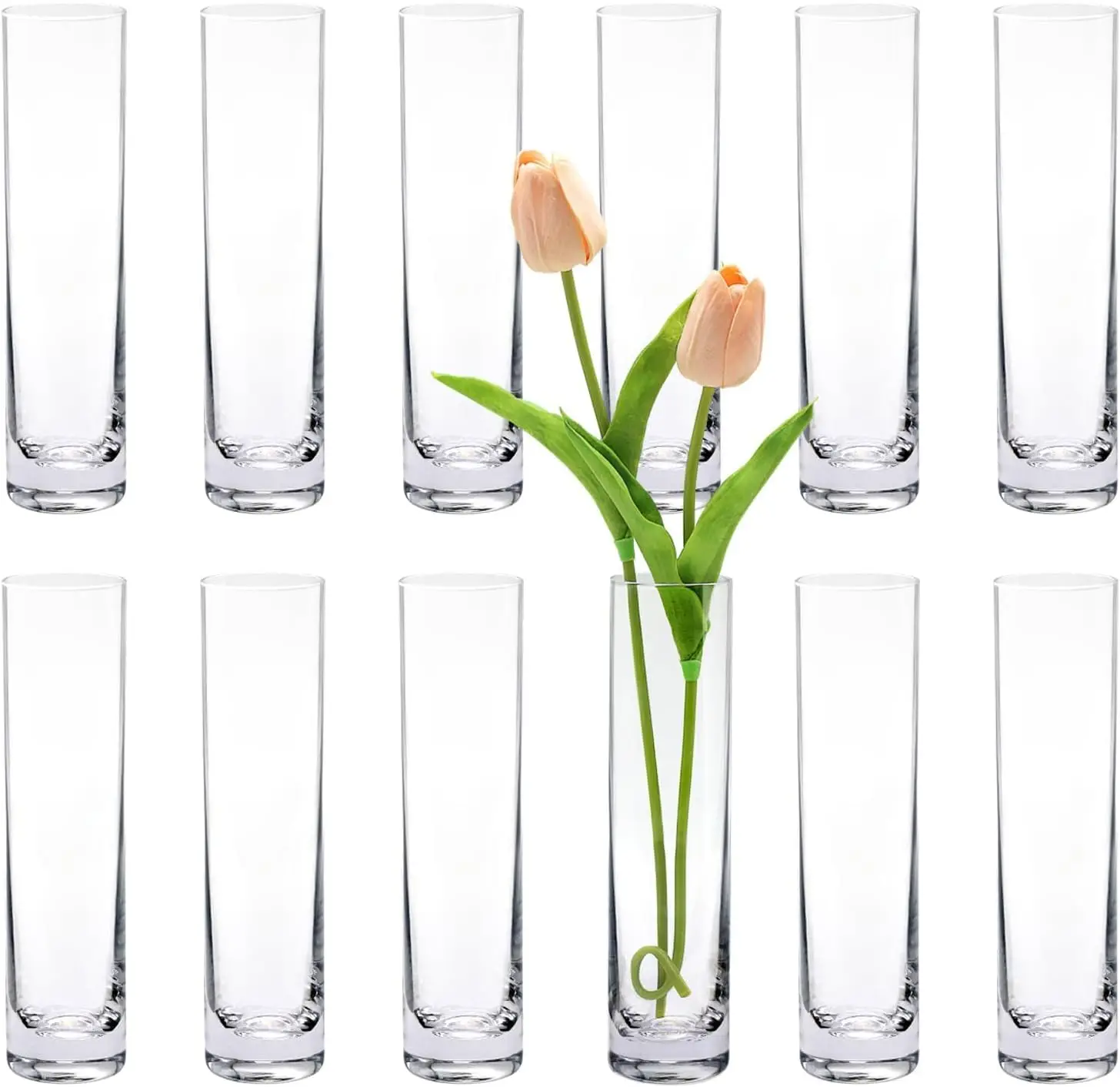 

Набор из 12 прозрачных стеклянных ваз-цилиндров для свадебного декора, центральных элементов композиций и эстетического оформления рабочего стола